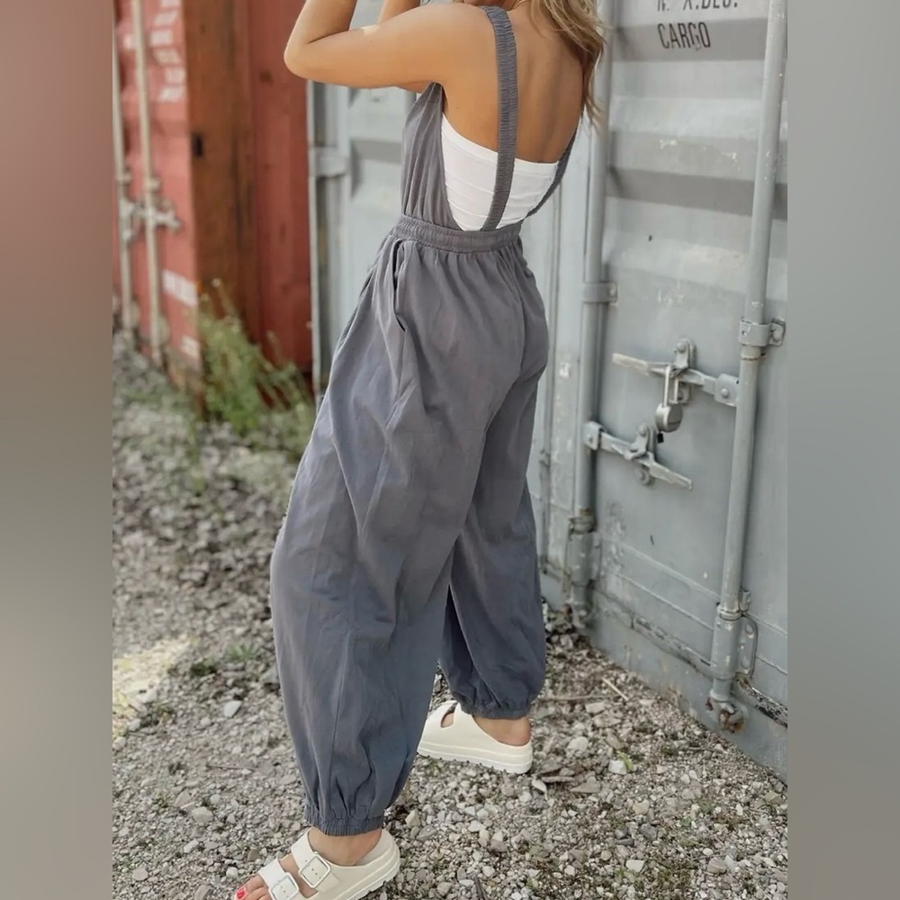 Listicle Charcoal Grey Open Back Jogger Drawstring Jumper Jumpsuit - Picture 5 of 10